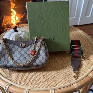 Gucci Beige and Brown GG Bag with Gold Chain